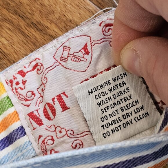 Vintage‎ 90s Womens Size 8 Striped Denim Jean Mom Shorts Rainbow Blue High Waist - Picture 10 of 11